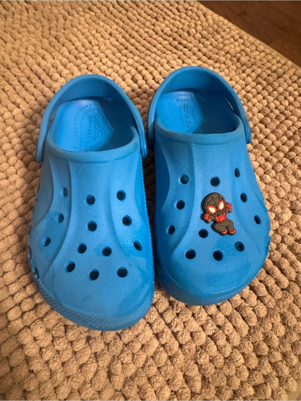 CROCS Kids Bright Blue Clog Sandals with Spider Hero Charm